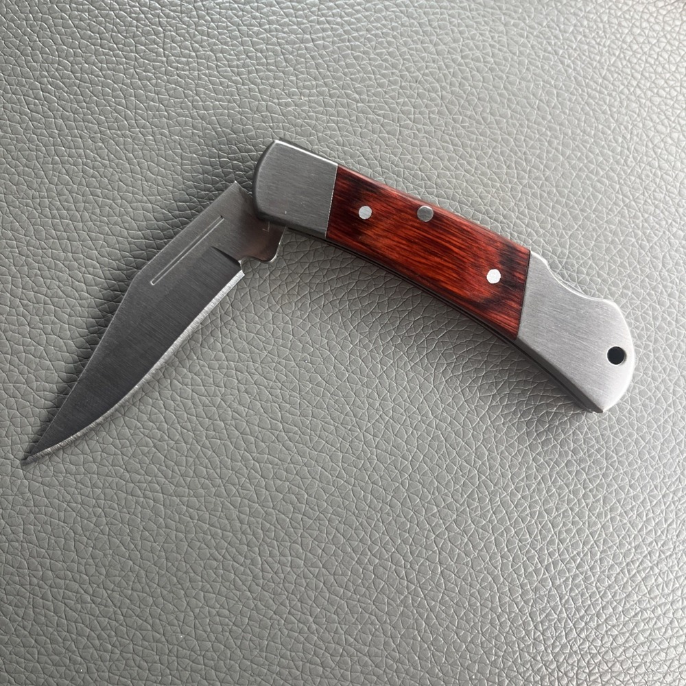 Lockback Pocketknife Clip Point Plain Edge Stainless Blade Brown Wood Handle